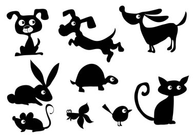 Hayvanların siyah ve beyaz vektör simgeleri