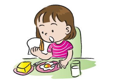 Kahvaltı yiyen çocuğun vektör çizimi