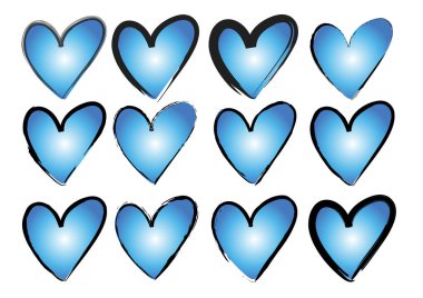 Beyaz arkaplanda vektör kalpleri kümesi 