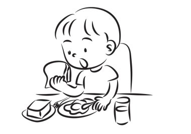 Kahvaltı yiyen çocuğun vektör çizimi