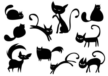 Beyaz arka planda izole komik çizgi film kedileri, vektör