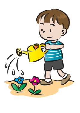 Beyaz arka planda küçük bir çocuğun vektör karikatürü çizimi