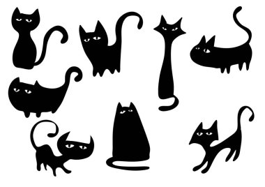 Beyaz arka planda izole komik çizgi film kedileri, vektör