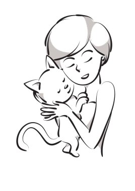 Kedi tutan kadın, vektör illüstrasyon