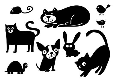 siyah ve beyaz vektör kedi kümesi