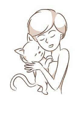 Kedi tutan kadın, vektör illüstrasyon