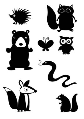 Hayvanların siyah ve beyaz vektör simgeleri