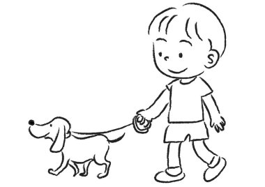 köpek ve siyah beyaz çizgi film karakteri