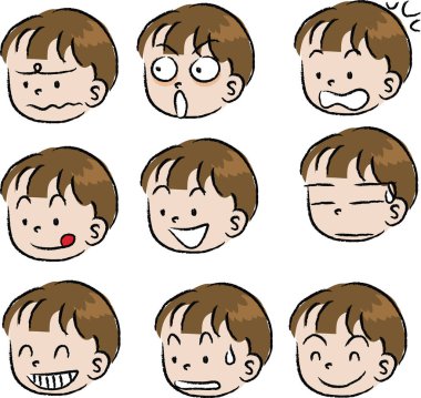 Farklı duygu simgelerinin sevimli yüzlerinin çizimi