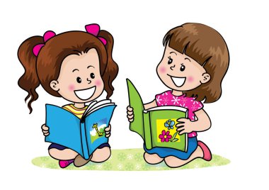 Çocuklar parkta kitap okuyor.