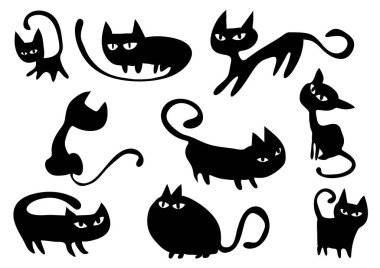 Beyaz arka planda izole komik çizgi film kedileri, vektör