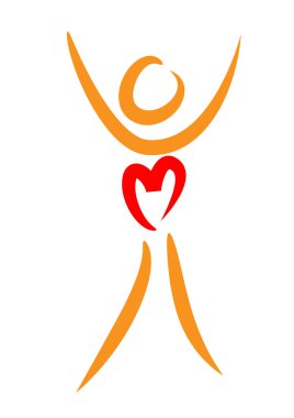 Beyaz arkaplanda kalbi olan kişi simgesi 