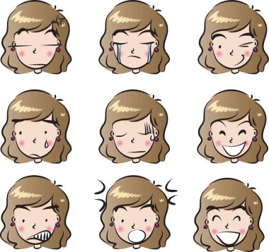 Farklı duyguların çizgi film yüzleri. vektör illüstrasyonu