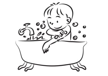 Küvette diş fırçasıyla küçük şirin bir kız.