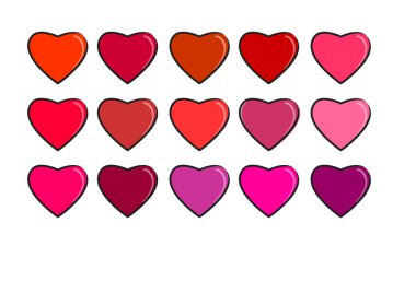 Beyaz arkaplanda vektör kalpleri kümesi 