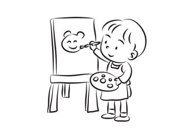 Beyaz arka planda küçük bir çocuğun vektör karikatürü çizimi