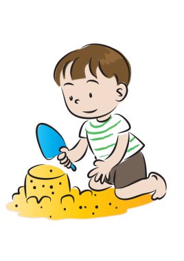 Beyaz arka planda küçük bir çocuğun vektör karikatürü çizimi