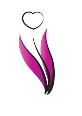 Beyaz arka planda kalbi olan lale çiçeği logosu.