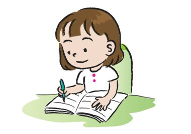 Küçük kız kitap okuyor.