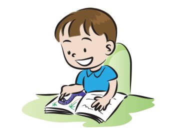 Çocuk kitap okuyor.