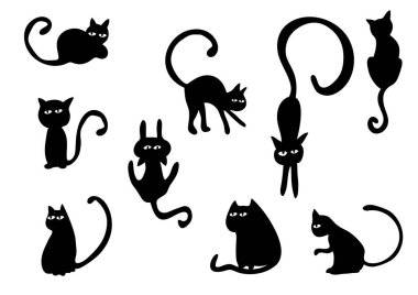 Beyaz arka planda izole komik çizgi film kedileri, vektör