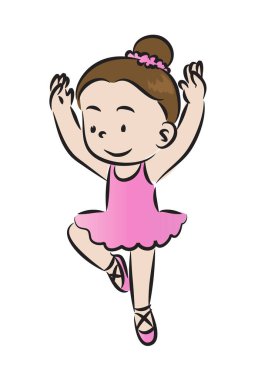 Çizgi film kızı dansı, vektör illüstrasyonu.