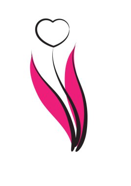 Beyaz arka planda kalbi olan lale çiçeği logosu.