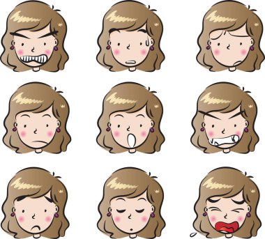 Farklı duyguların çizgi film yüzleri. vektör illüstrasyonu