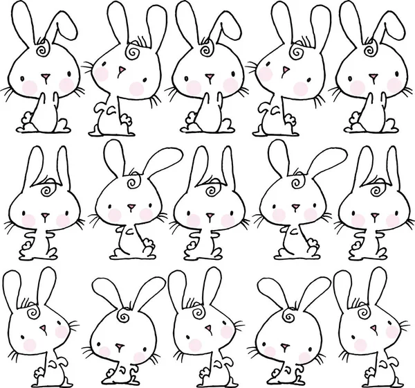 一套可爱的复活节兔子和兔子 — 图库矢量图片
