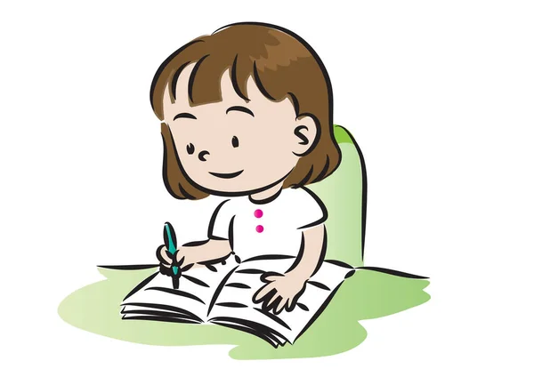 Lille Pige Læser Bog – Stock-vektor