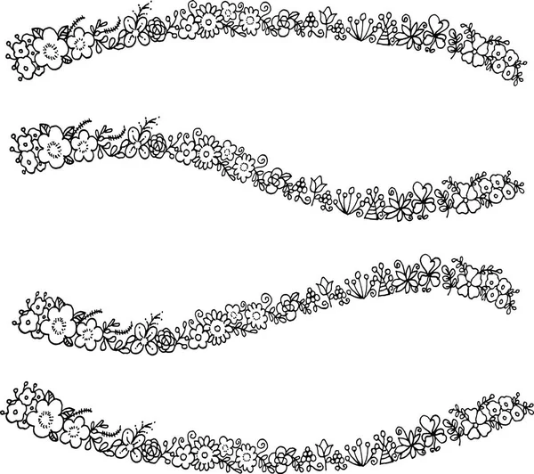 Siyah Beyaz Çiçek Desenleri Vektör Illüstrasyonu — Stok Vektör