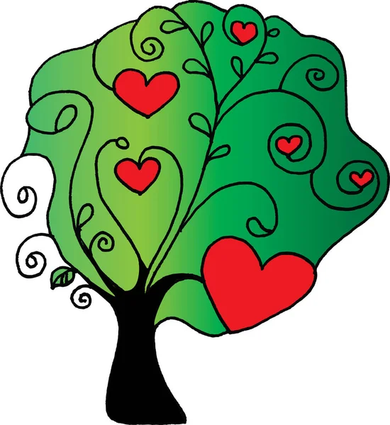 Árbol Con Corazones Flores — Vector de stock