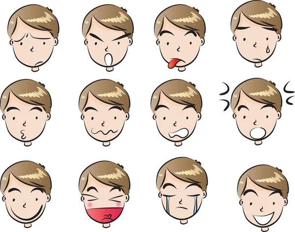 Conjunto Caras Dibujos Animados Diferentes Expresiones Faciales — Vector de stock