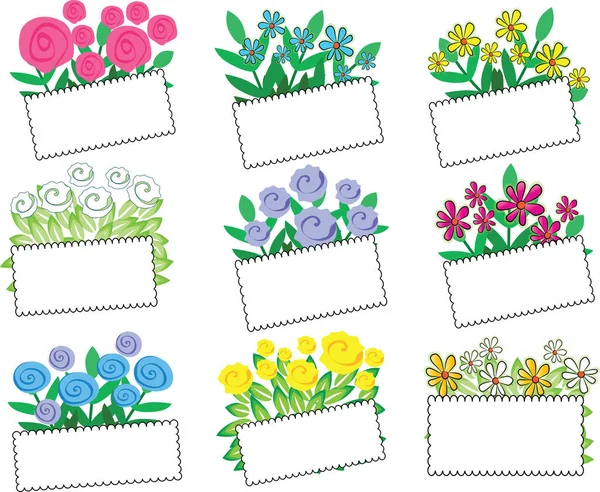 Conjunto Marcos Vectoriales Con Flores Plantas — Vector de stock