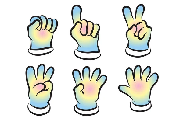 Мультяшна Рука Намальована Стиль Іконки Набір Різними Руками Чотирьох Кольорах — стоковий вектор