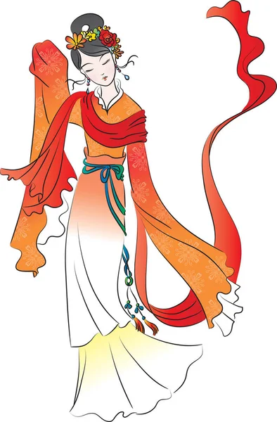 Illustration Beautiful Girl Traditional Costume — Stock Vector