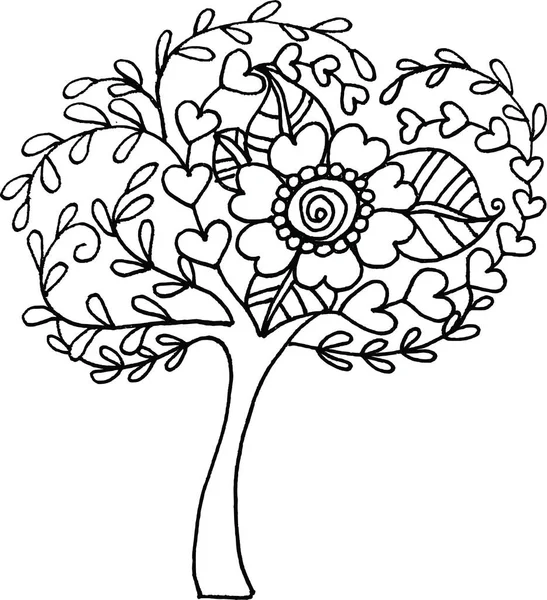 Schwarz Weiße Vektorillustration Eines Baumes — Stockvektor