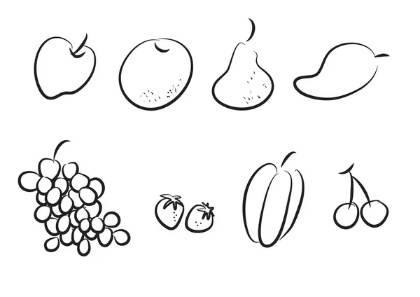 Illustration Verschiedener Obstsorten Auf Weißem Hintergrund — Stockvektor