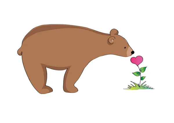 Słodkie Kreskówki Niedźwiedź Różowym Sercem — Wektor stockowy