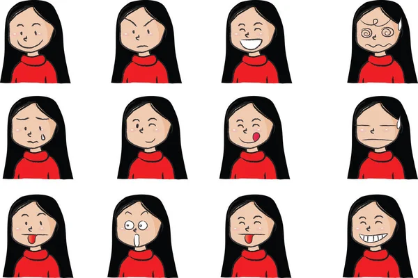 Caras Dibujos Animados Diferentes Personas Enfrentan Expresiones — Vector de stock