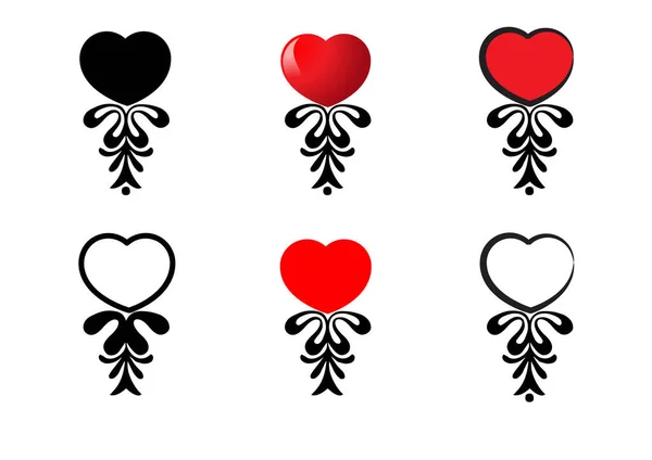 Set Icone Cuori Stile Nero Isolato Sfondo Bianco — Vettoriale Stock