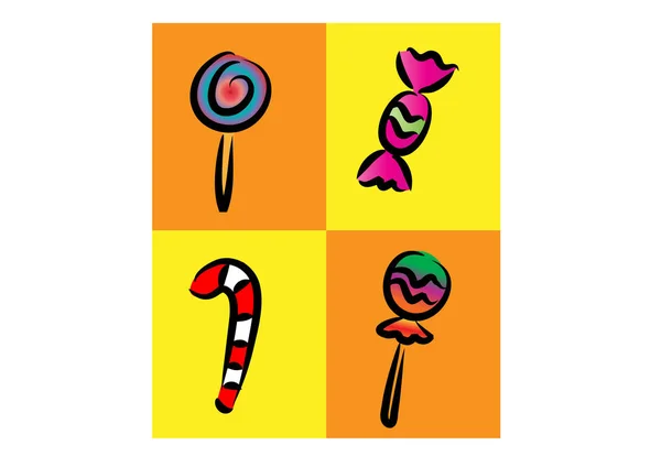 Icono Caramelo Conjunto Sobre Fondo Colorido Ilustración Vectorial — Archivo Imágenes Vectoriales