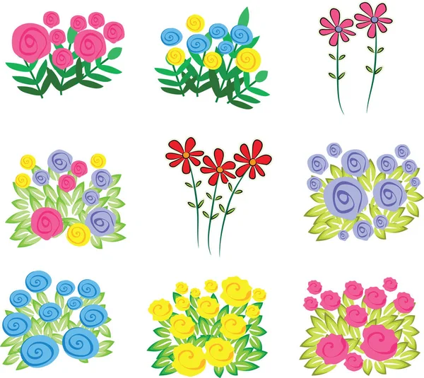 Ensemble Fleurs Plantes Colorées — Image vectorielle