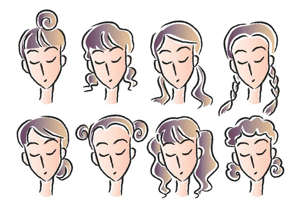 Ensemble Icônes Avec Des Expressions Faciales Visage Jeune Femme Illustration — Image vectorielle