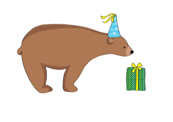 Cute Cartoon Bear Gift Box Vector Illustration — Stock Vector
