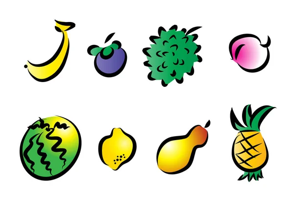 Illustrazione Diversi Tipi Frutti Sfondo Bianco — Vettoriale Stock