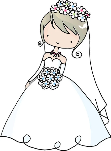Vektor Illustration Eines Mädchens Hochzeitskleid — Stockvektor