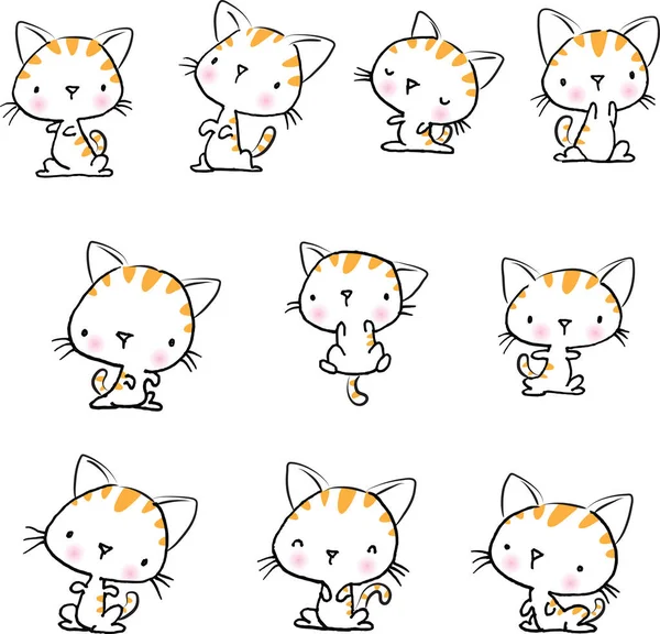 Grappige Cartoon Katten Geïsoleerd Witte Achtergrond Vector — Stockvector