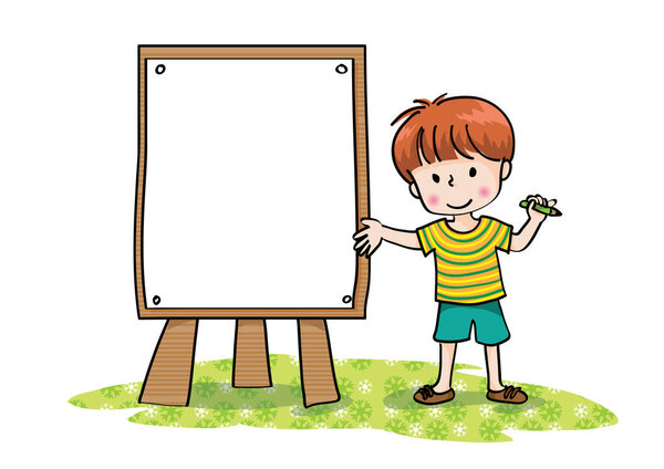 мальчик с рисунком на доске