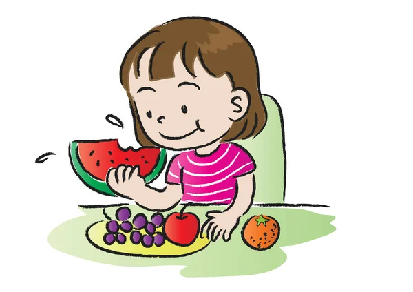 Girl Eating Watermelon — Stock Vector